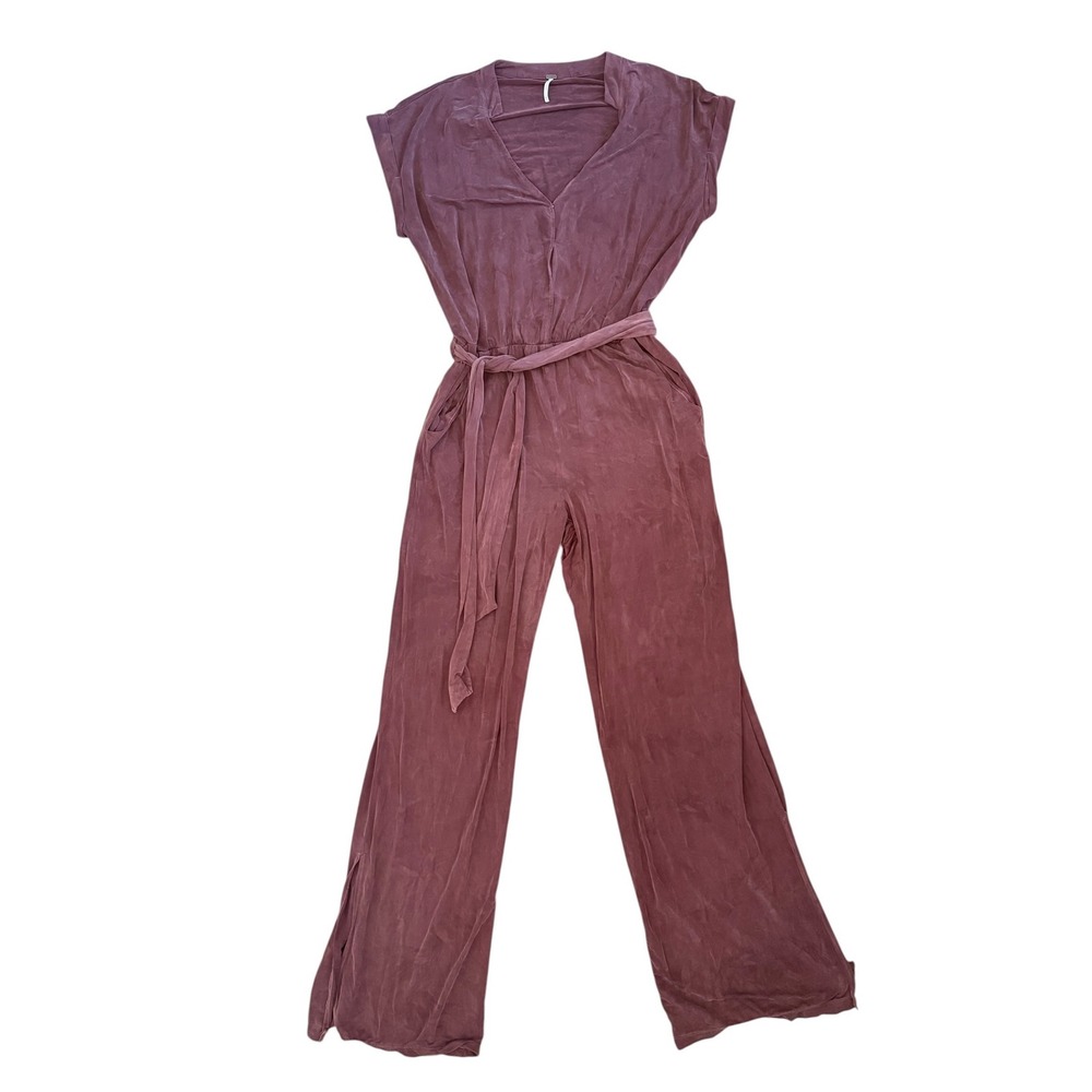 YFB Young Fabulous & Broke Wine Purple V-Neck Belted Jumpsuit Medium